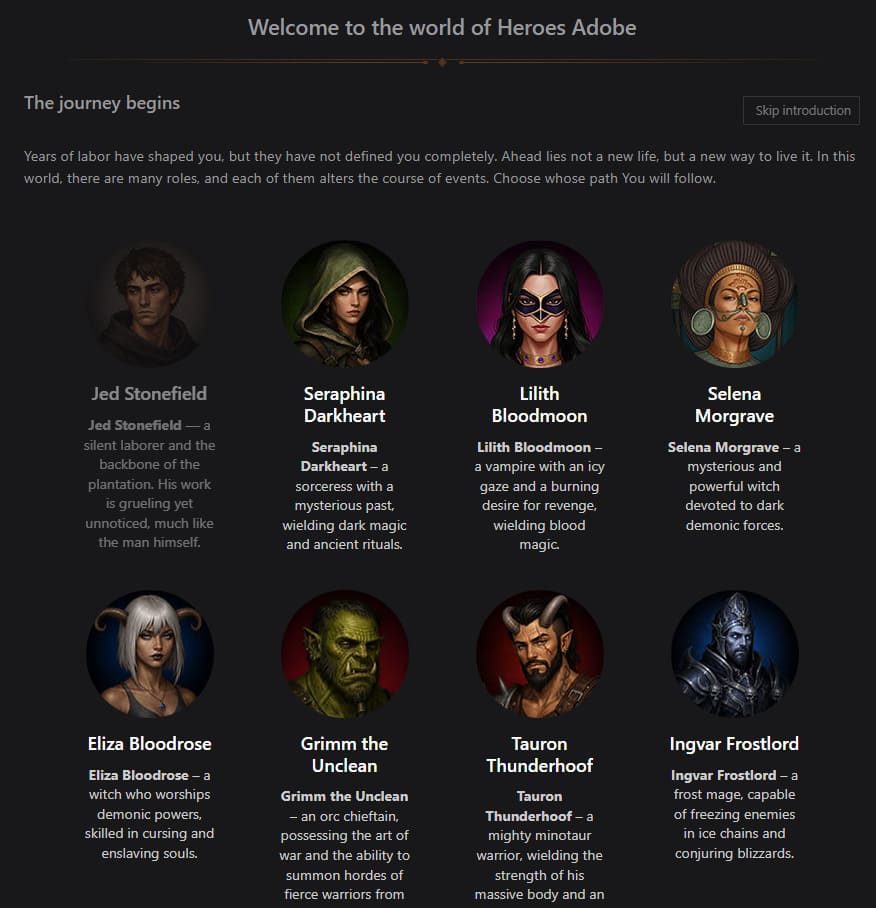 heroes adobe - choose a hero